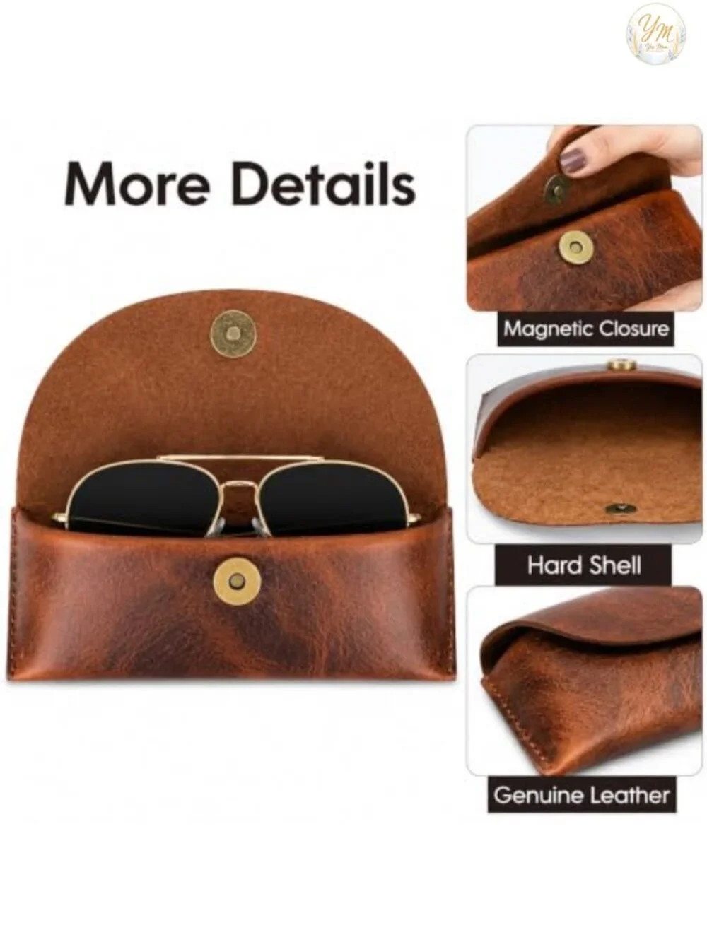 Genuine Leather Sunglasses Case Eyeglass Holder Vintage Eyewear Storage